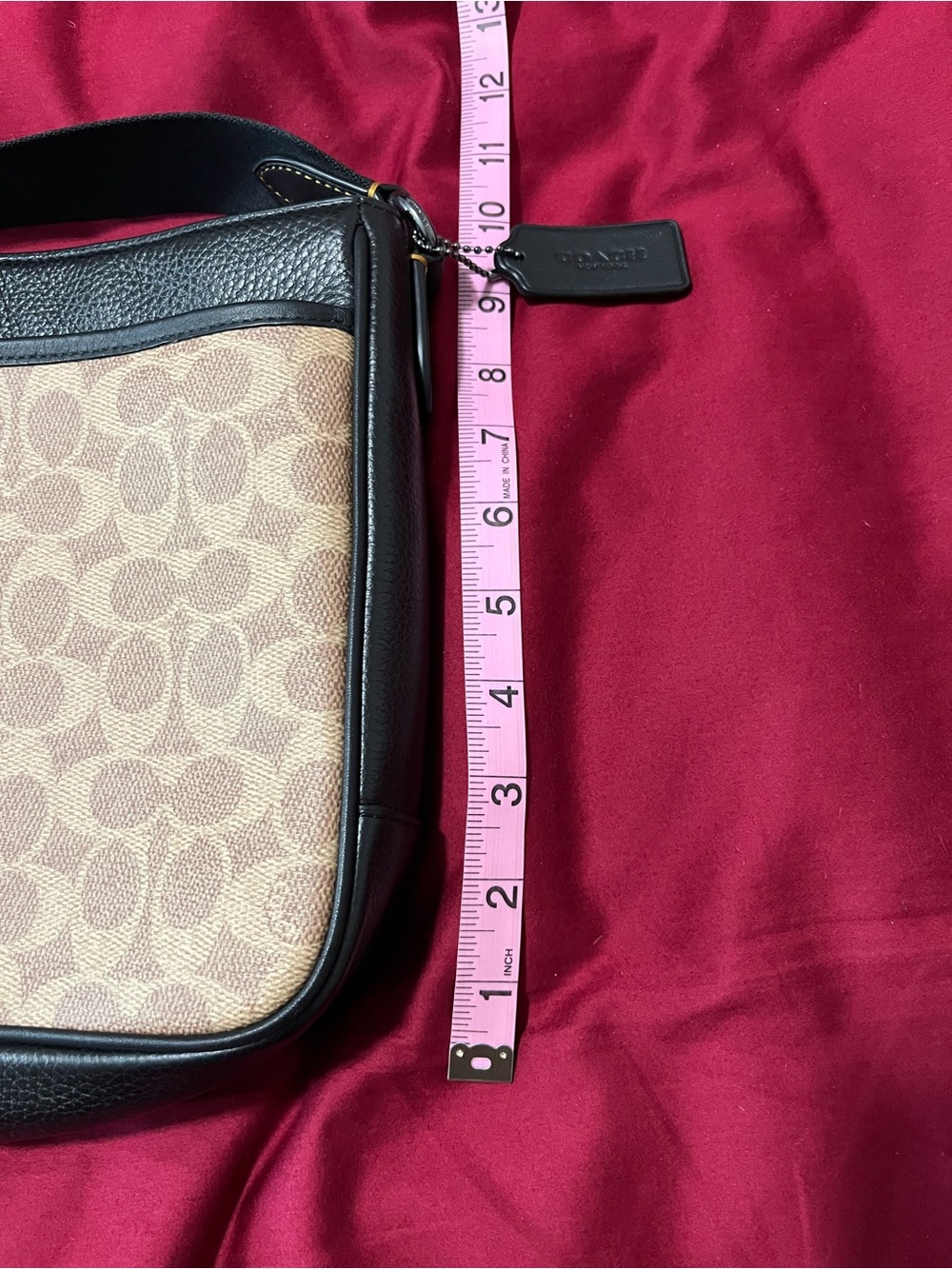 Coach Tan Signature Crossbody Bag with Black canvas strap - Picture 9 of 9